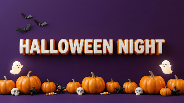A spooky and delightful halloween night scene featuring pumpkins ghosts and bats for a festive celebration