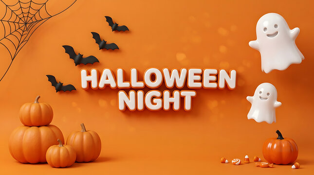A delightful halloween scene featuring pumpkins friendly ghosts and bats perfect for seasonal celebrations