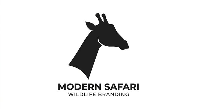 Minimalist giraffe head silhouette logo design featuring bold black typography on a clean white background with serif typography plain head paired modern