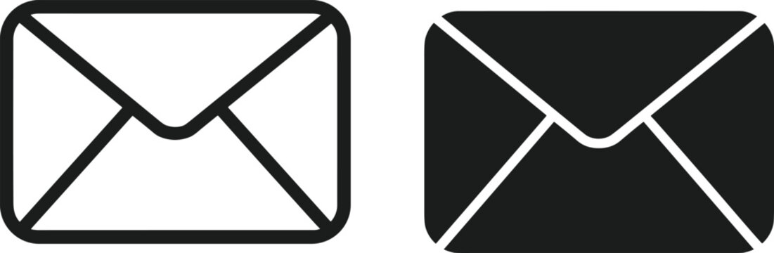 Vector Illustration of Envelope Icons, Featuring Outline and Black Silhouette Designs for Email, Correspondence, Messaging, and Digital Communication Marketing Concepts