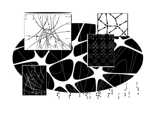 abstract network shape with technical data panels &ndash; concept of system