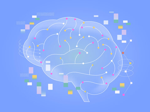brain with digital data blocks &ndash; concept of artificial intelligence