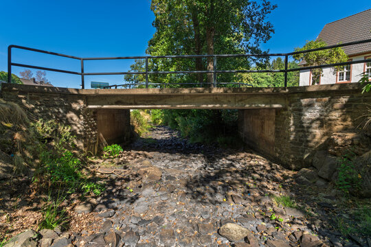 Dried up stream bed during summer drought in Germany