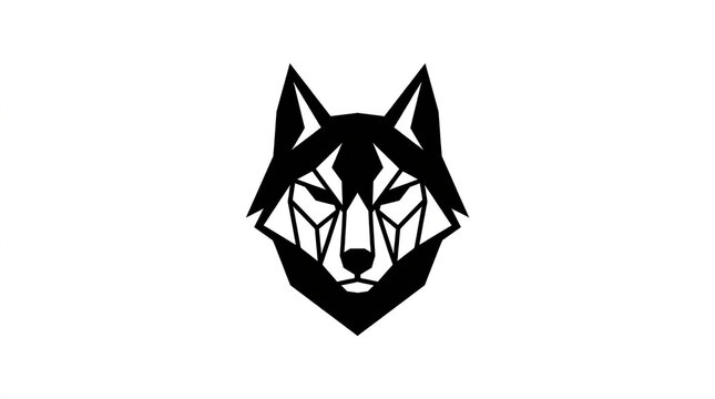 Minimalist geometric wolf head emblem featuring sharp angular lines isolated against clean solid white background with displays stylized geometric