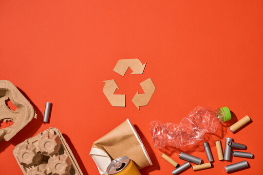 Recycling concept featuring various waste items