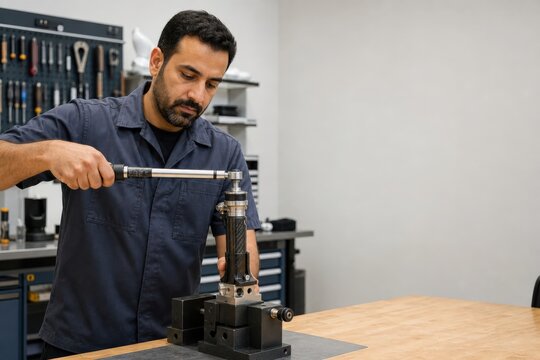 Prosthetic Limb Fitting Clinic Technician Torque Uses A Pylon In The Workshop