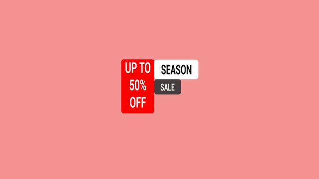 Sale Promotion Animation, Up To 50% Off With Alpha Channel,  Discount Offer, Shopping And Special Deal Text, Sale Animation On Red Background, 4K Animation 
