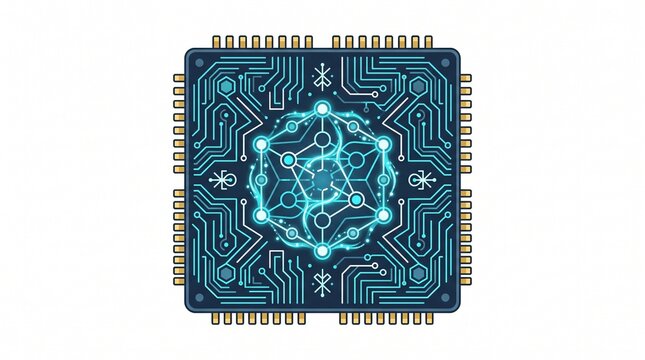 Quantum Computing Processor Chip Vector Icon Futuristic Tech