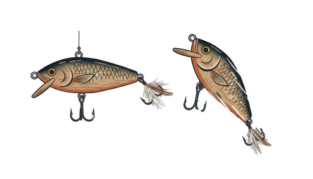 Vintage Style Wooden Fishing Lures with Metal Hooks