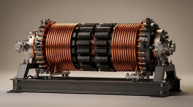 Vintage Dynamo Generator with Copper Coils and Metal Frame.