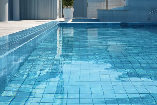clean modern swimming pool with blue tiles