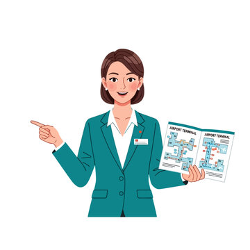 Male Airport Information Desk Clerk Pointing