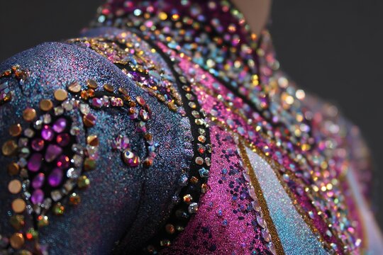 colorful leotard details with glitter and sequins