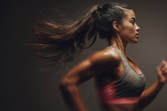 female athlete running with flowing ponytail