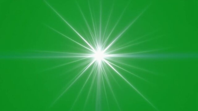 White Diffraction Rays Blooming from Brilliant Center on Green Screen