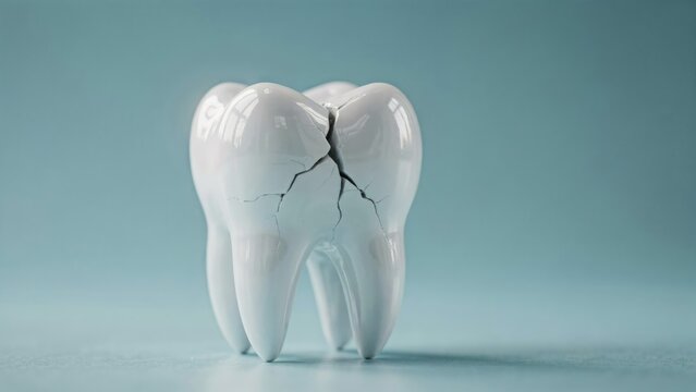 3 d render of a cracked white molar tooth on a blue background