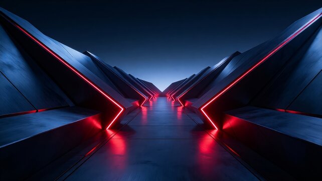 Futuristic Sci-Fi Corridor with Red Neon Lights