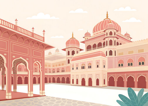 City Palace Jaipur, ornate pink and cream royal palace architecture, modern minimal vector illustration