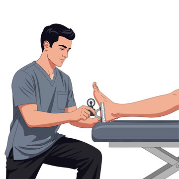 Male Athletic Rehabilitation Doctor with Goniometer