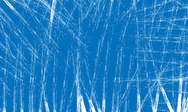 Abstract Blue Background with White Scratchy Grunge Texture and Chaotic Lines