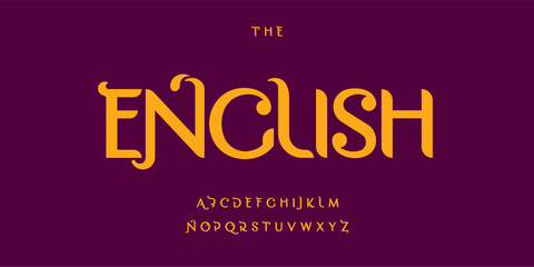 Fototapeta premium English decorative artistic font with cultural Indian flair, ideal for ethnic and cultural designs, luxurious design for artistic branding. Exotic typography with stylish accents. Vector typeset