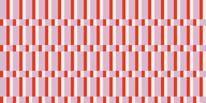 Seamless pattern of vertical straight stripes in red and purple colours. Abstract modern geometric background. Trendy repeat checkerboard print for textile and fabric. Vector illustration