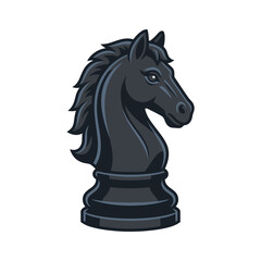 A powerful black chess knight piece isolated on a white background. © Umi