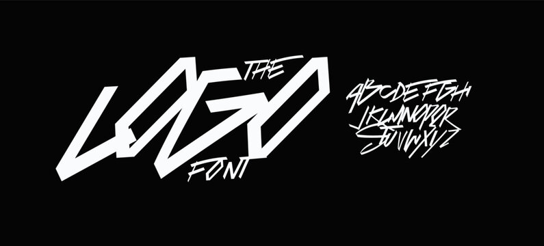 Logo graffiti alphabet, dynamic sharp lines letters. Youth font for painted writing on walls for urban, street art projects, bright expressive titles or logos. Vector typeset