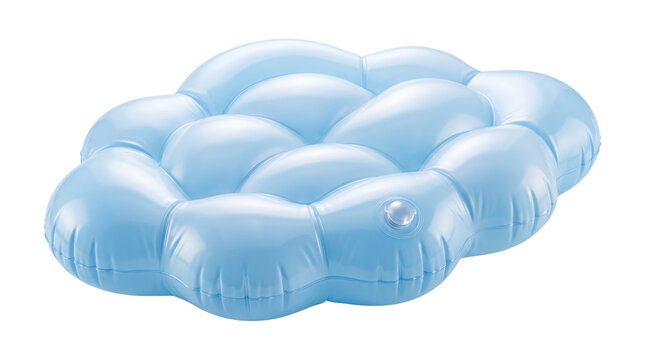 Inflatable blue cloud pool float, soft light blue air mattress for swimming, decorative water lounge toy on white background