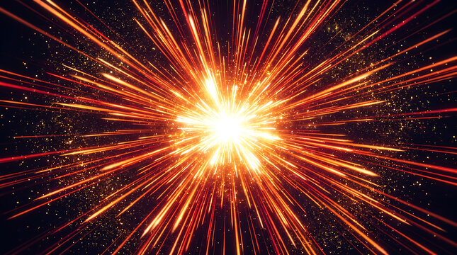 Radiant golden light burst featuring energetic glowing particles and dynamic linear streaks with vibrant cinematic warmth