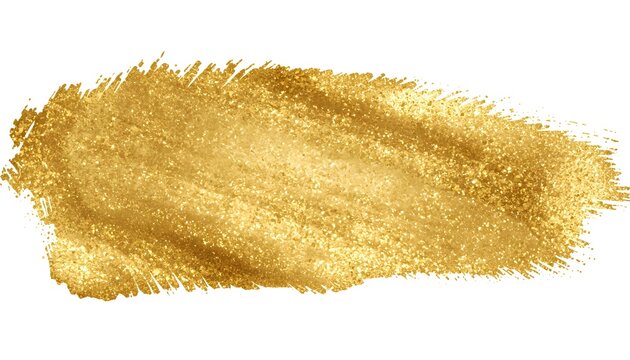 Golden Brush Stroke Texture Overlay. Metallic Gold Paint Swashes, Glitter Strokes. Luxury Design Element. Isolated PNG Object on Transparent Background