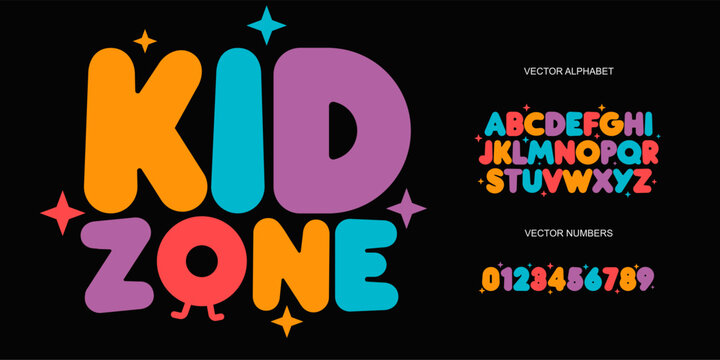 kids letters and numbers set. Cartoon bold style alphabet. Childish font for events, promotions, logos, banner, monogram and poster. Vector typography design