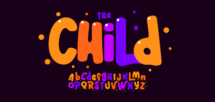 Child Font Logo Alphabet Birthday Carnival Letter Set Color Joyful Typography, Creative Typographic Design for Fun Kid Title, Party Poster Headline, Fest Logotype, Cartoon Fonts. Vector Typeface