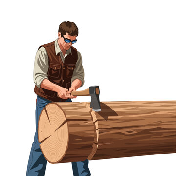 Male Log Cabin Builder Notching Spruce Log