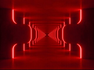 Naklejka premium red modern lighting tunnel space, 3d rendering sci-fi concept