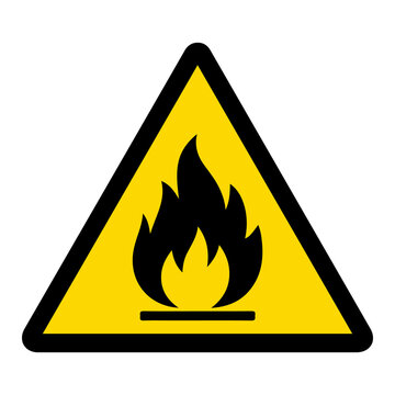 Flammable or fire hazard flame yellow triangle warning sign vector illustration