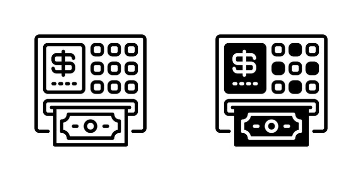 ATM Machine Line Icon, Outline Symbol for Cash Withdrawal, Bank Terminal, Automated Transaction, Payment Service, and Money Deposit. Vector Sign Icon.