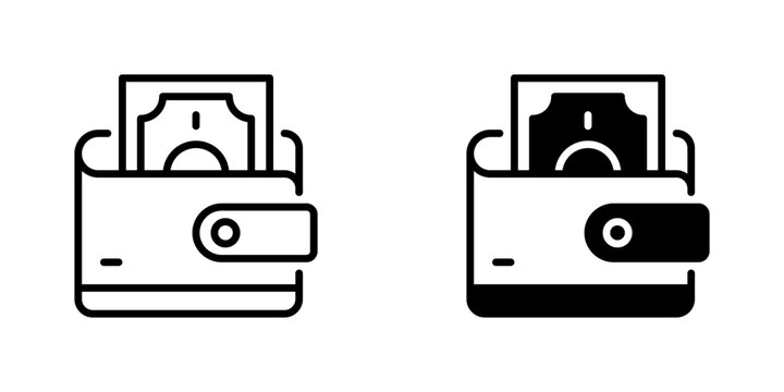 Wallet with Money Line Icon, Outline Symbol for Storing Cash, Managing Wealth, Personal Finance, Securing Funds, and Everyday Purchasing. Vector Sign Icon.
