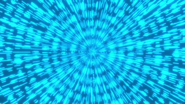 Hyperspace Jump. Flying Through the Universe Lightspeed Tunnel. Acceleration and Slowdown of Abstract Spaceship Like Star Wars Effect. Speed of Light Concept 4k