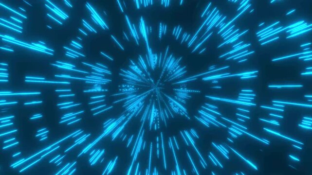 Hyperspace Jump. Flying Through the Universe Lightspeed Tunnel. Acceleration and Slowdown of Abstract Spaceship Like Star Wars Effect. Speed of Light Concept 4k