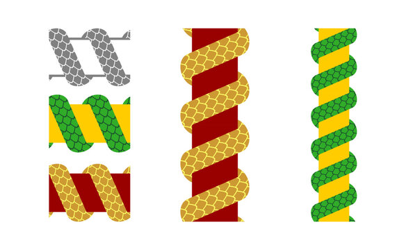 Snake Serpent Dragon Scale Wrapped Around Pillar Seamless Pattern Vector Illustration Set
