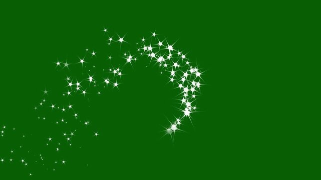 Magic light effect curve trail magic sparkling bokeh effects, glitter line transition on green screen background with sparkle glitter, white glowing twinkle stars animation.4k video
