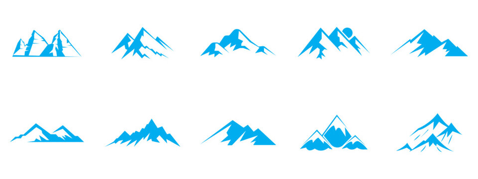 Mountain Peaks Silhouette Icons Set Alpine Ridge Logo Elements Vector
