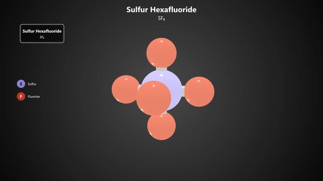 Chemical structure of sulfur hexafluoride molecule featuring a central sulfur atom bonded to six fluorine atoms