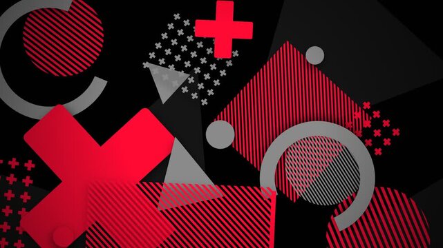 Modern abstract geometric background with red and black shapes in memphis style