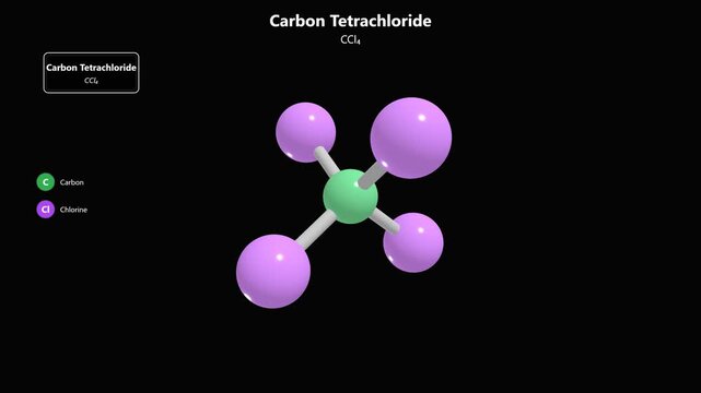 Scientific model of a carbon tetrachloride molecule showing chemical structure and atomic bonds