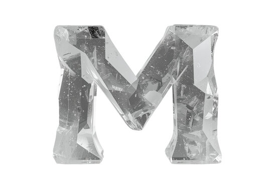 Faceted transparent capital letter M with crystal texture