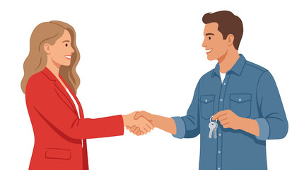 Fototapeta premium Real Estate Agent and Homeowner Handshake with Keys