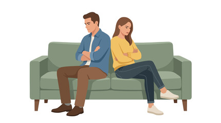 Fototapeta premium Angry Couple Sitting Back to Back on Couch
