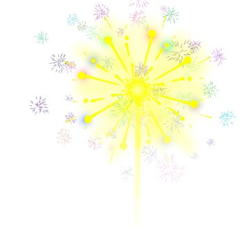 Colorful Abstract Firework Burst on White Background with Bright Yellow Center